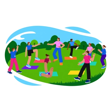 A community fitness event where participants are taught fire hydrant exercises in a park