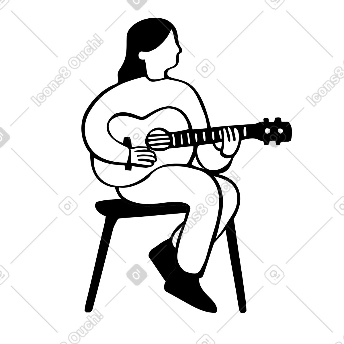 Woman sitting and playing guitar animated illustration in Journal style download in GIF, Lottie (JSON), AE