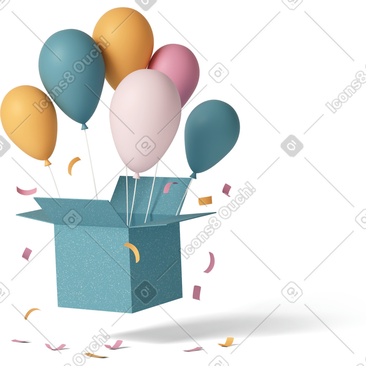 Анимированная иллюстрация Festive box with balloons в стиле 3D Casual life — скачать в форматах GIF, Lottie (JSON), AE