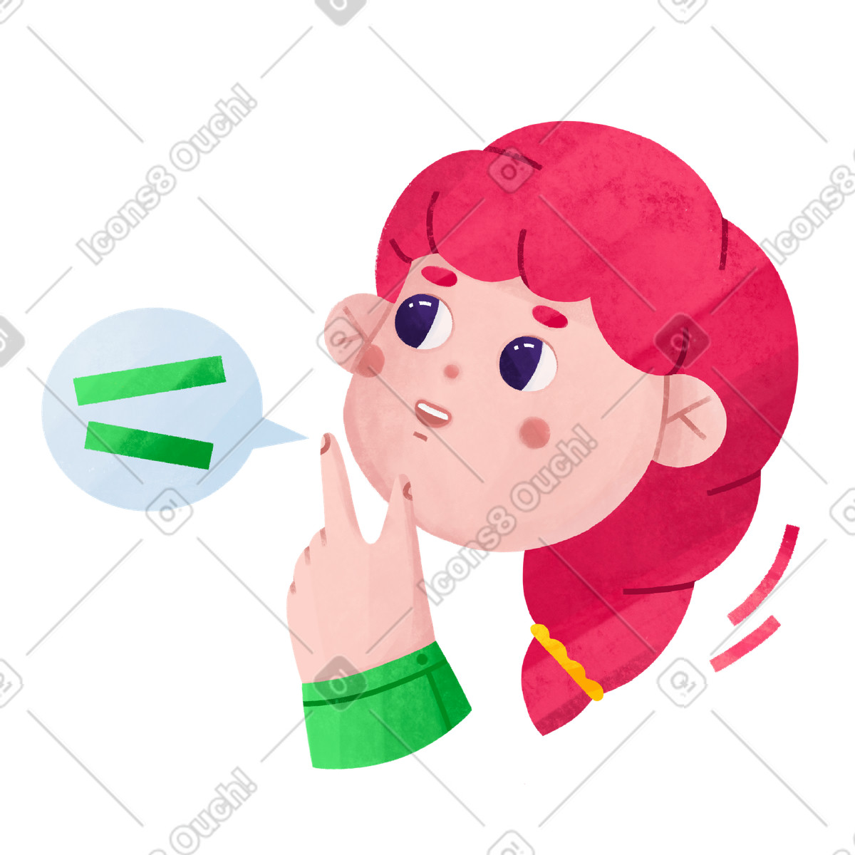 Bonbon スタイルの Thinking with finger on chin, Curiosity and problem solving のイラストをPNG、SVG形式でダウンロード