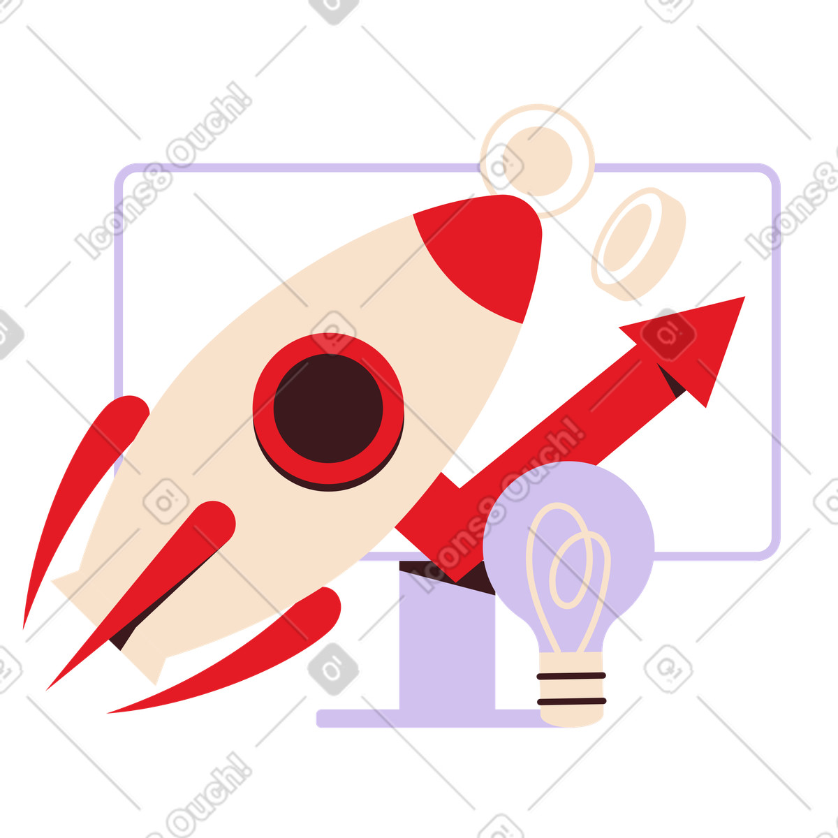 Startup rocket and financial growth arrow, Entrepreneurship innovation illustrazione in stile Folks scarica in PNG, SVG