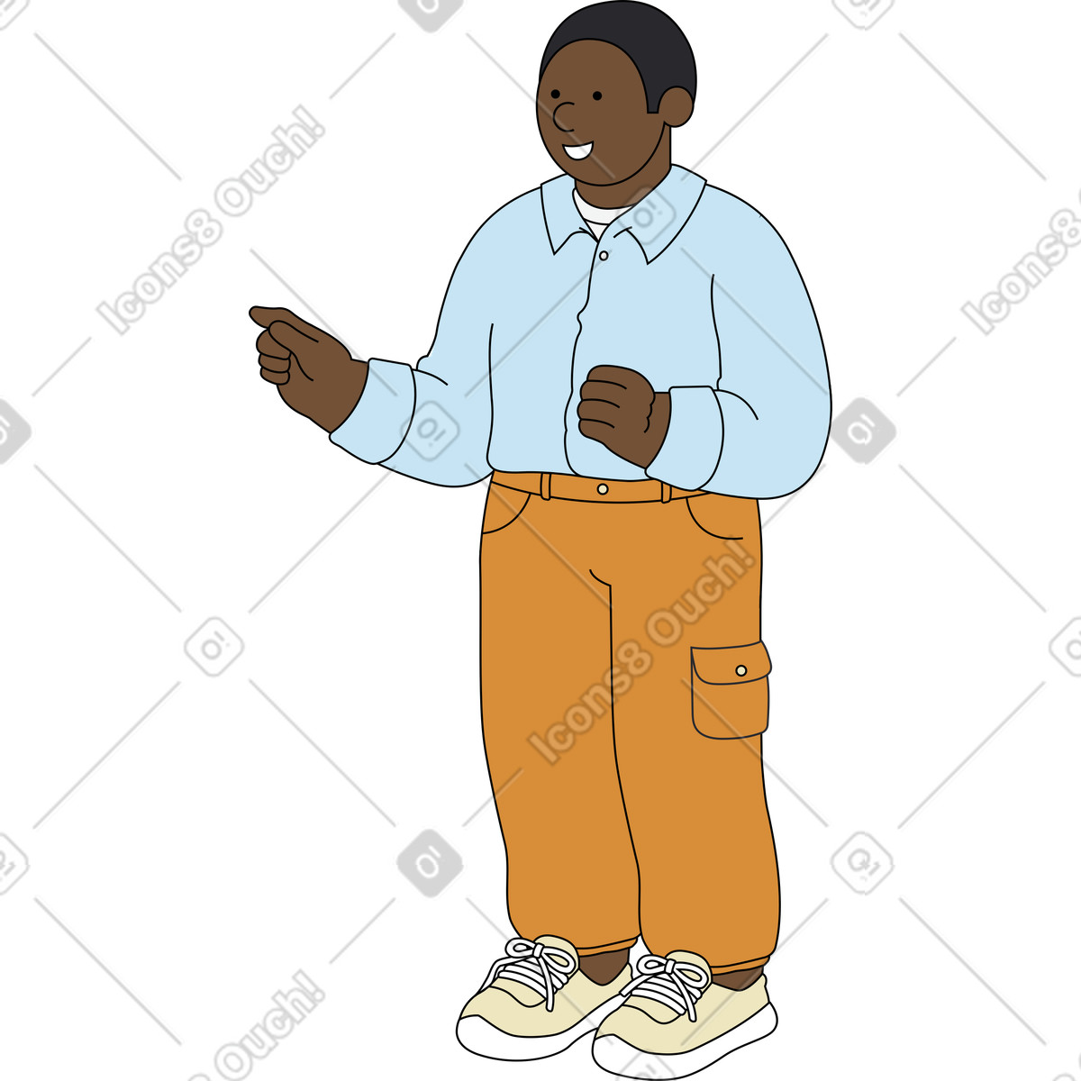 Illustration Jeune homme montrant quelque chose dans le style Kindy à télécharger aux formats PNG, SVG