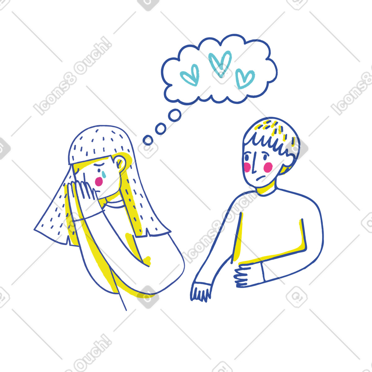 Verärgerte frau wendet sich von herzensbrecher ab-Illustration im Lime-Stil als Download in PNG, SVG
