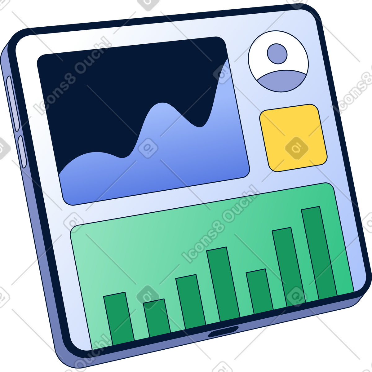 Device screen with dashboard illustration in Neat style download in PNG, SVG