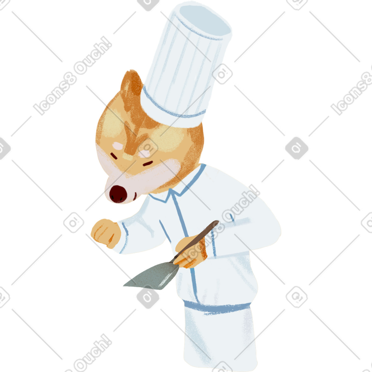 Chef in a cap and apron holding spatula-Illustration im Ikigai-Stil als Download PNG, SVG