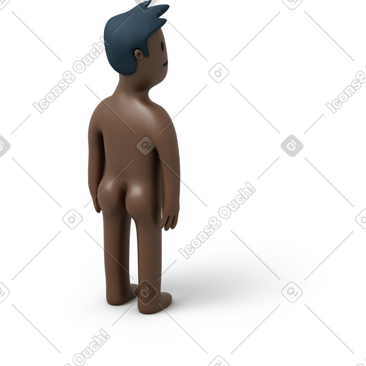 3D Flame スタイルの 裸の黒人男性の背面図 のイラストをPNG、SVG形式でダウンロード