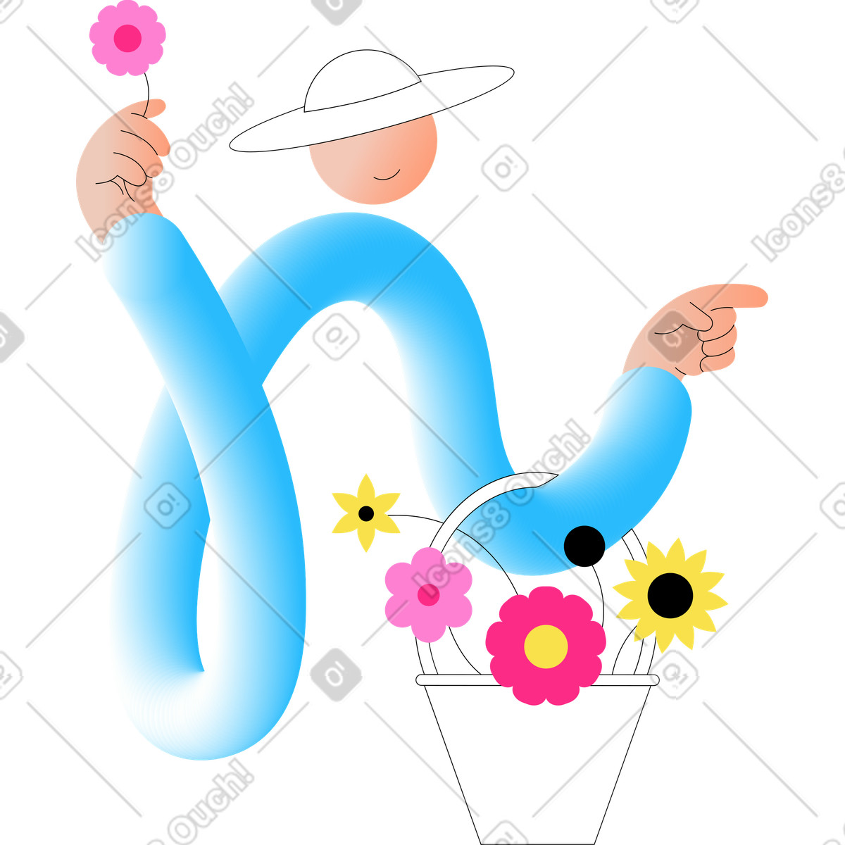 下载 Knotty 风格的 带花的女人 插画，支持 PNG、SVG 格式