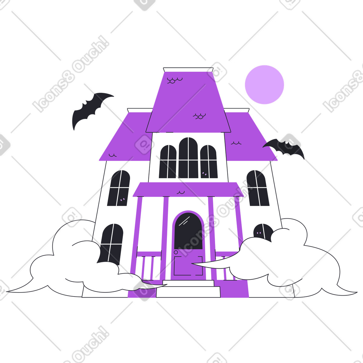 Ilustração de Casa mal-assombrada halloween com morcegos em no estilo Grapy para baixar em PNG, SVG