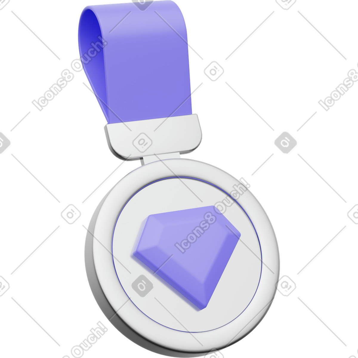 Top-tier achievement diamond medal with ribbon illustrazione in stile 3D Playful scarica in PNG, SVG