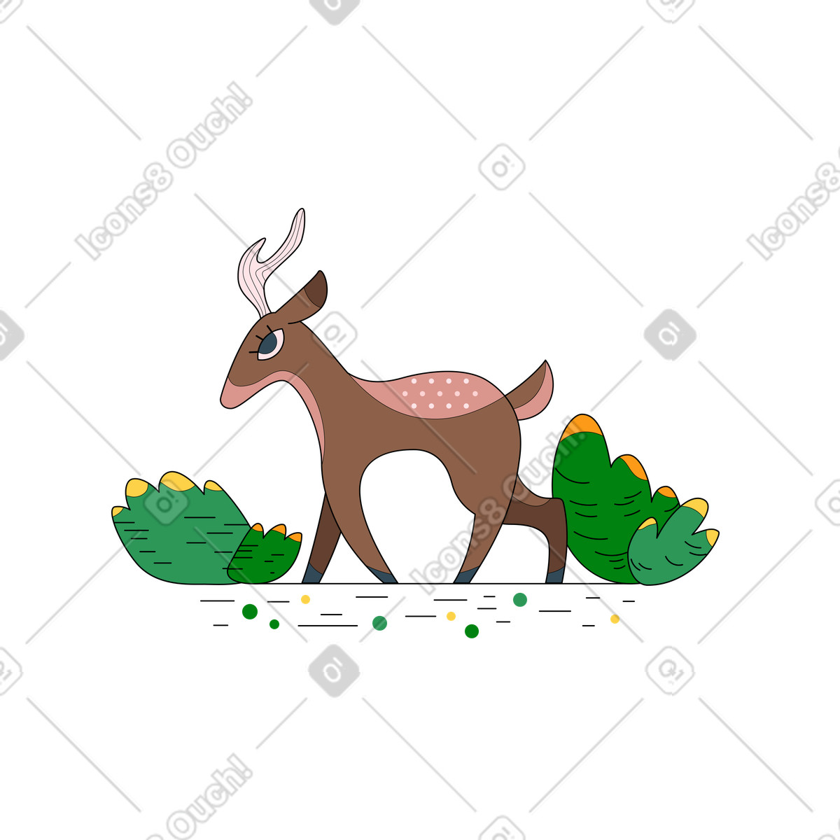 Cervo maschio nella foresta illustrazione in stile Surr scarica in PNG, SVG