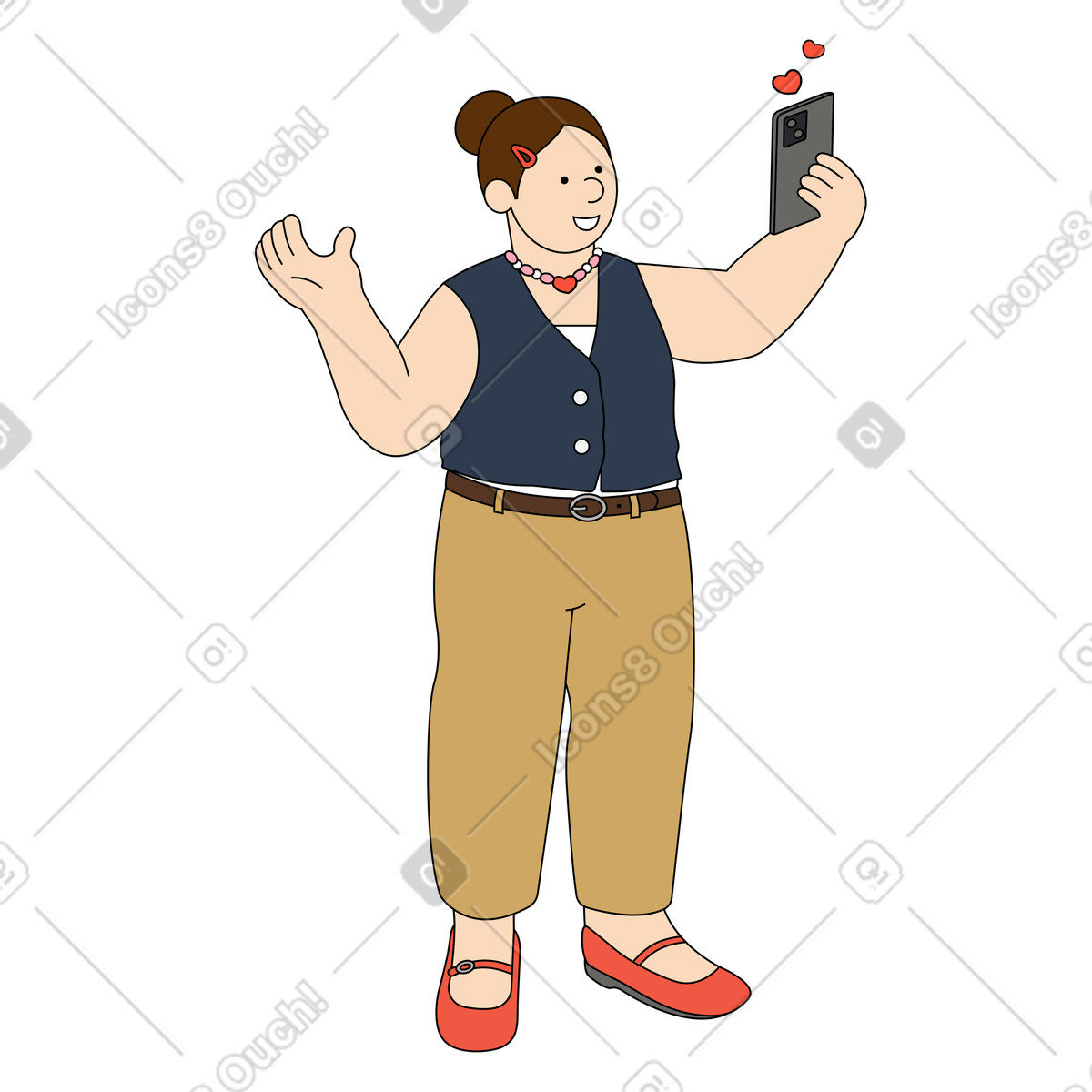 Donna che registra storie o va in diretta sui social media illustrazione stile Kindy scarica PNG, SVG
