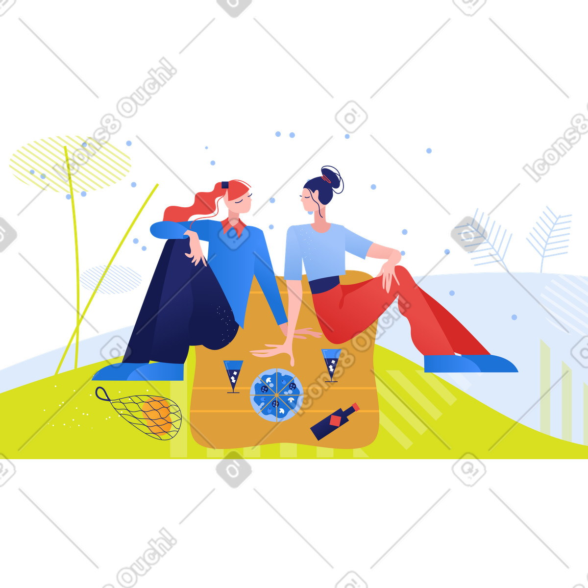 下载 Clip 风格的 与亲人野餐 插画，支持 PNG、SVG 格式