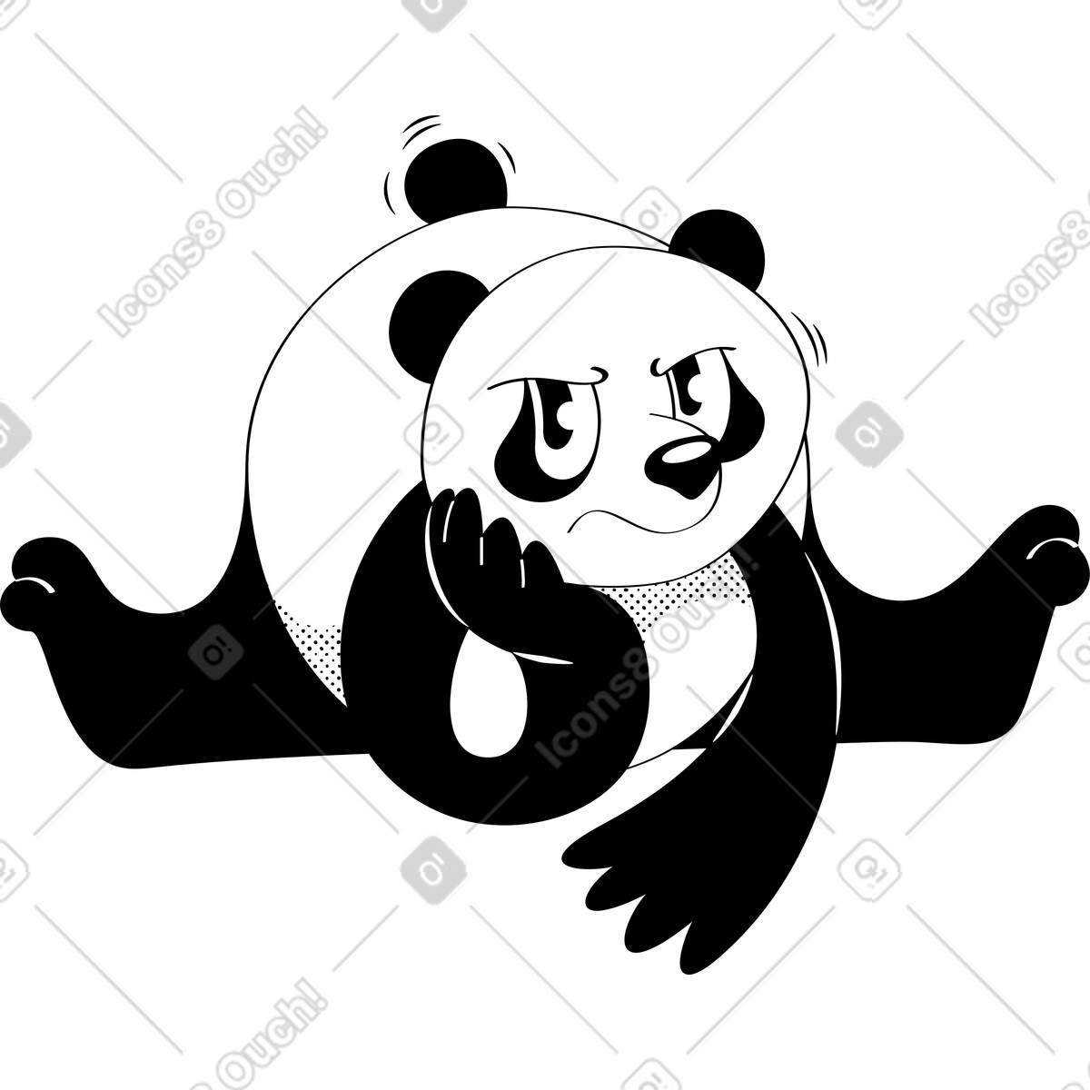 Sad panda illustration in Looney style download in PNG, SVG