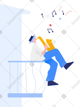 Man plays the saxophone on the balcony PNG, SVG