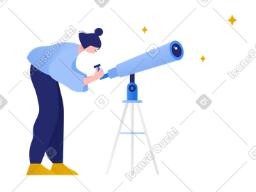 Femme regardant les étoiles à travers le télescope PNG, SVG