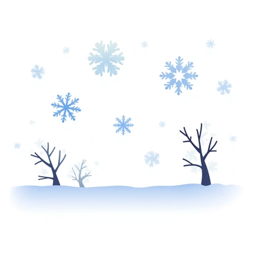 A snowy scene where each individual snowflake is illustrated with its water molecule structure