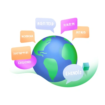 A globe surrounded by speech bubbles in various languages, offering support for global leads