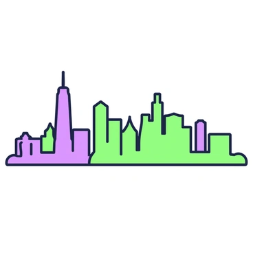 A silhouette of the New York skyline is displayed against a contrasting backdrop. The skyline features recognizable buildings such as the Empire State Building and One World Trade Center. The absence of the Twin Towers is emphasized, creating a notable gap in the outline of the skyline. The overall composition captures the essence of the city with its distinctive architecture while drawing attention to the missing structures. The scene conveys a sense of reflection and memory.