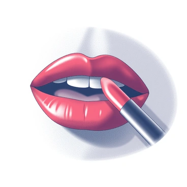 A close-up view of a pair of glossy lips. The lips are slightly parted, revealing a smooth texture. The application of vibrant red lipstick is in progress, with the lipstick wand poised just above the lips, ready to add a fresh coat. The light reflects off the surface of the lips, enhancing their shiny appearance. The surrounding skin is smooth and natural, providing a contrast to the richness of the lipstick.