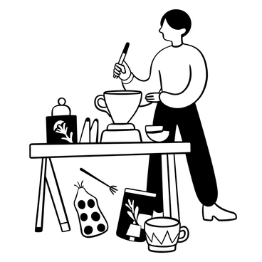 An artist painting a beautiful scene on a large, blank teacup