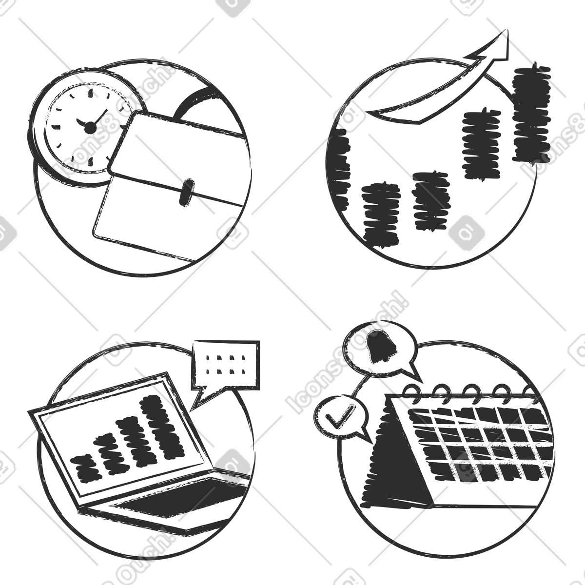 Ilustración Business icons, Time management and workflow en estilo Graphite a descargar en PNG y SVG