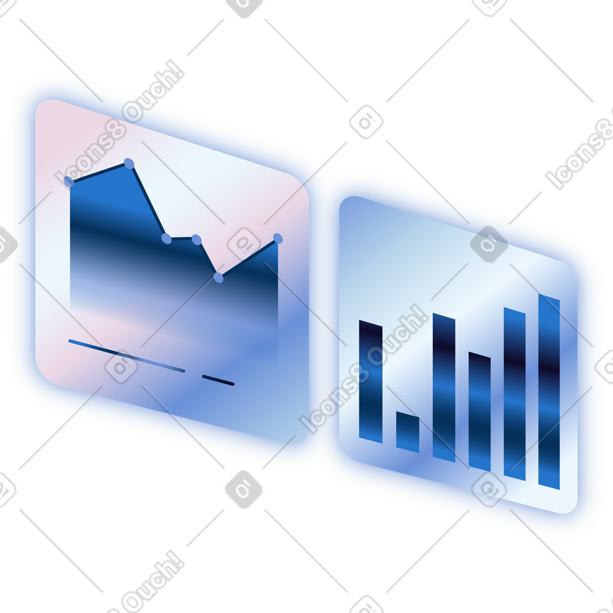 Data analytics dashboard with bar and line charts illustration in Dimension style download in PNG, SVG