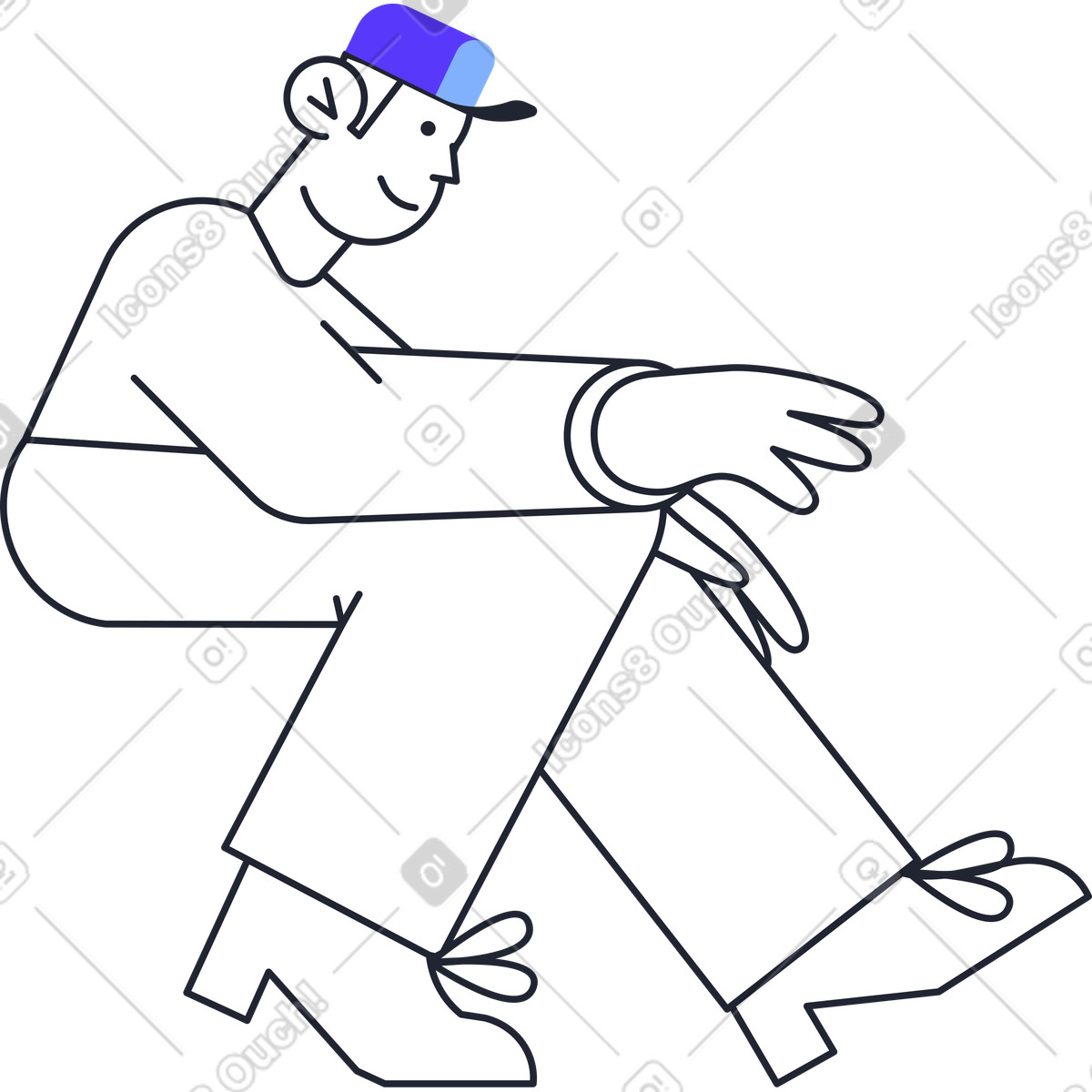Seated man in blue cap-Illustration im Pablita-Stil als Download PNG, SVG