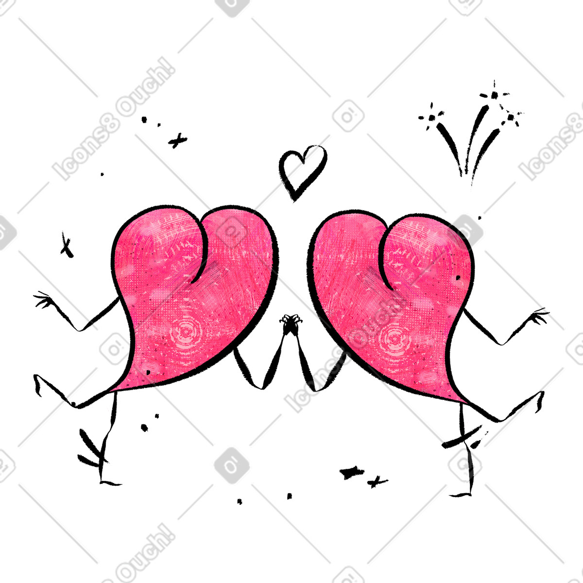 Zwei herzen, die sich an den händen halten-Illustration im Doobry-Stil als Download in PNG, SVG