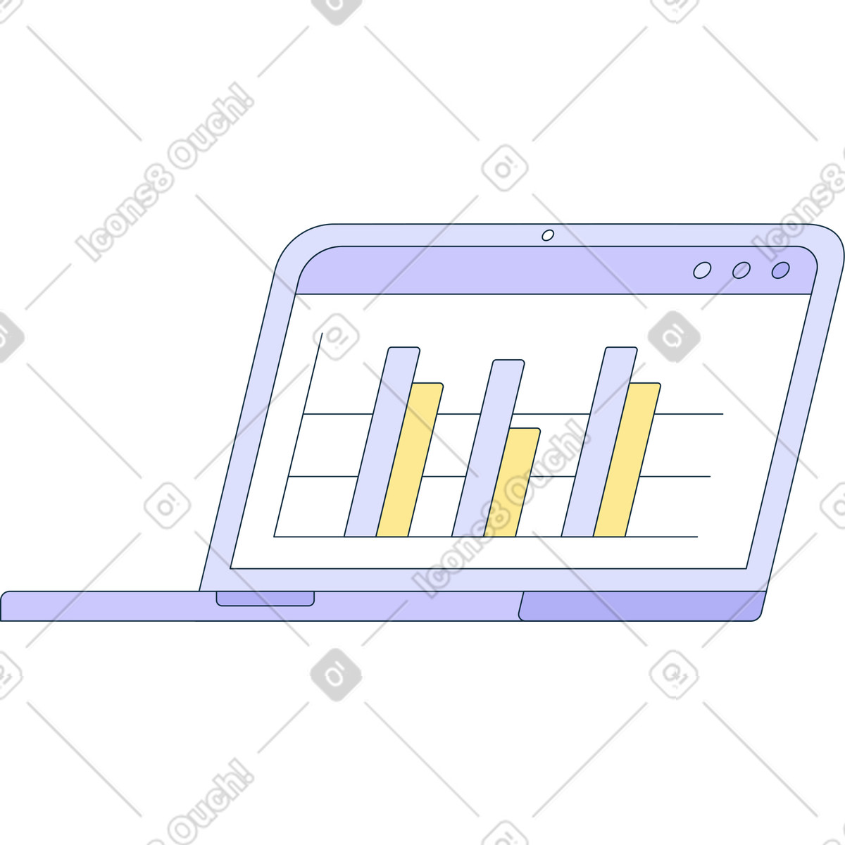 Laptop with chart illustration in PNG, SVG