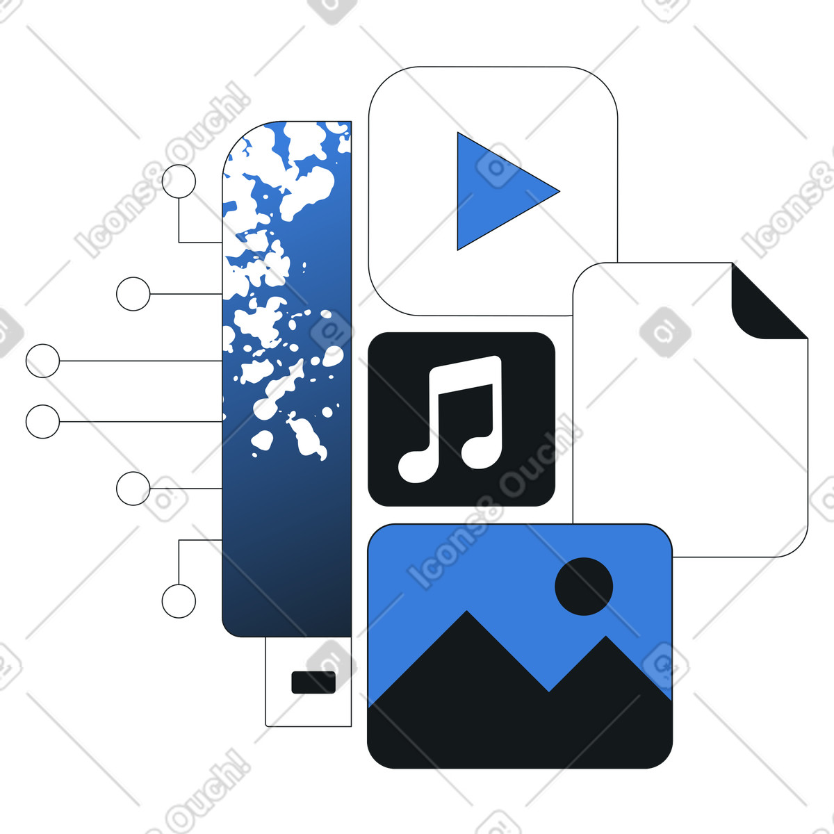 Illustration Stockage et organisation de contenu numérique, appareil portable pour le transfert fichiers multimédias, données sauvegarde médias dans style Midnight à télécharger aux formats PNG, SVG