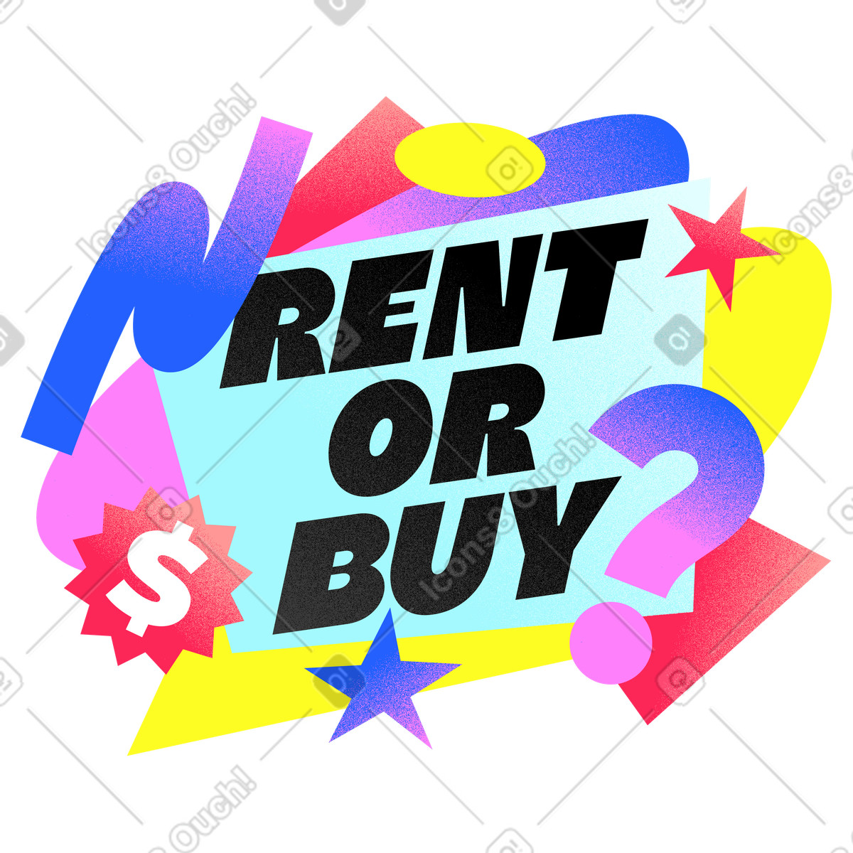 Typography スタイルの Lettering rent or buy with different geometric shapes text のイラストをPNG、SVG形式でダウンロード