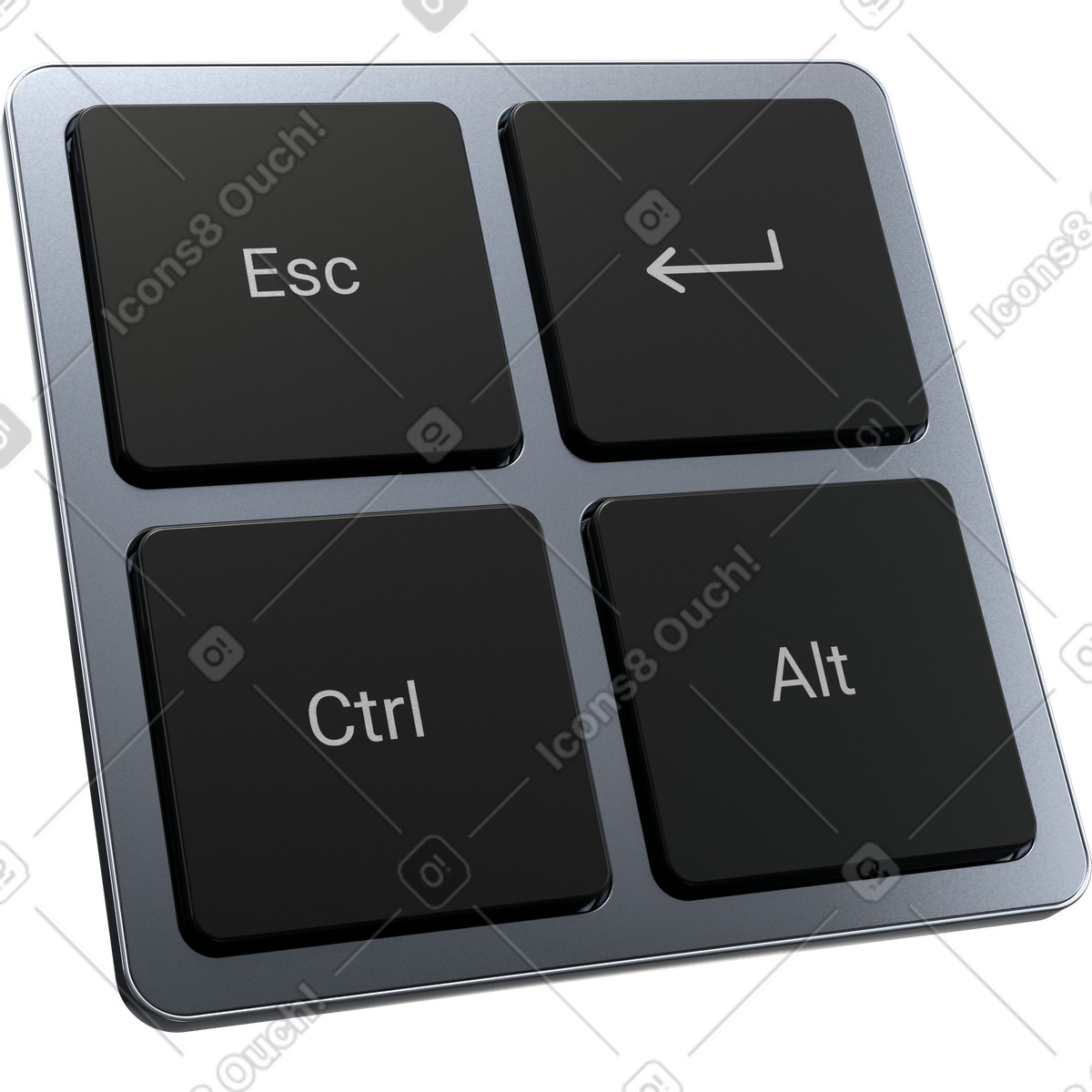 Keyboard shortcut keys, ctrl, alt, esc, enter buttons, computer productivity controls illustration in 3D Pro style download in PNG, SVG