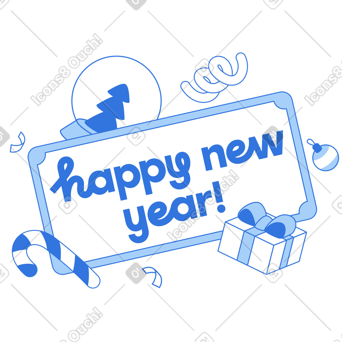 Handwritten New Year wishes with gifts and confetti, Holiday template animated illustration in Sky style download in GIF, Lottie (JSON), AE