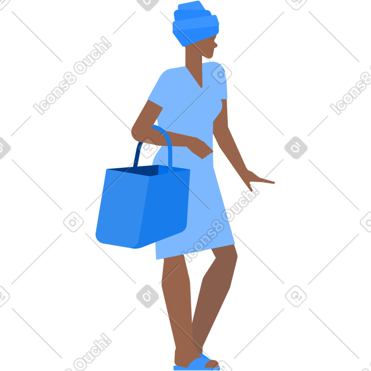 African woman with bag illustration in Urban style download in PNG, SVG