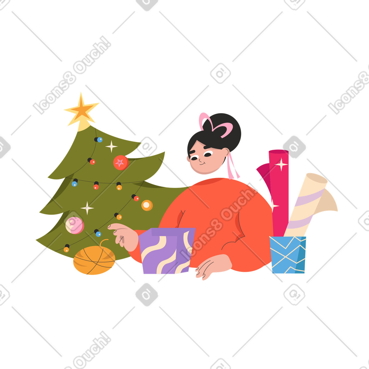 Ilustração de Mulher embrulhando presentes natal em no estilo Dizzy para baixar em PNG, SVG