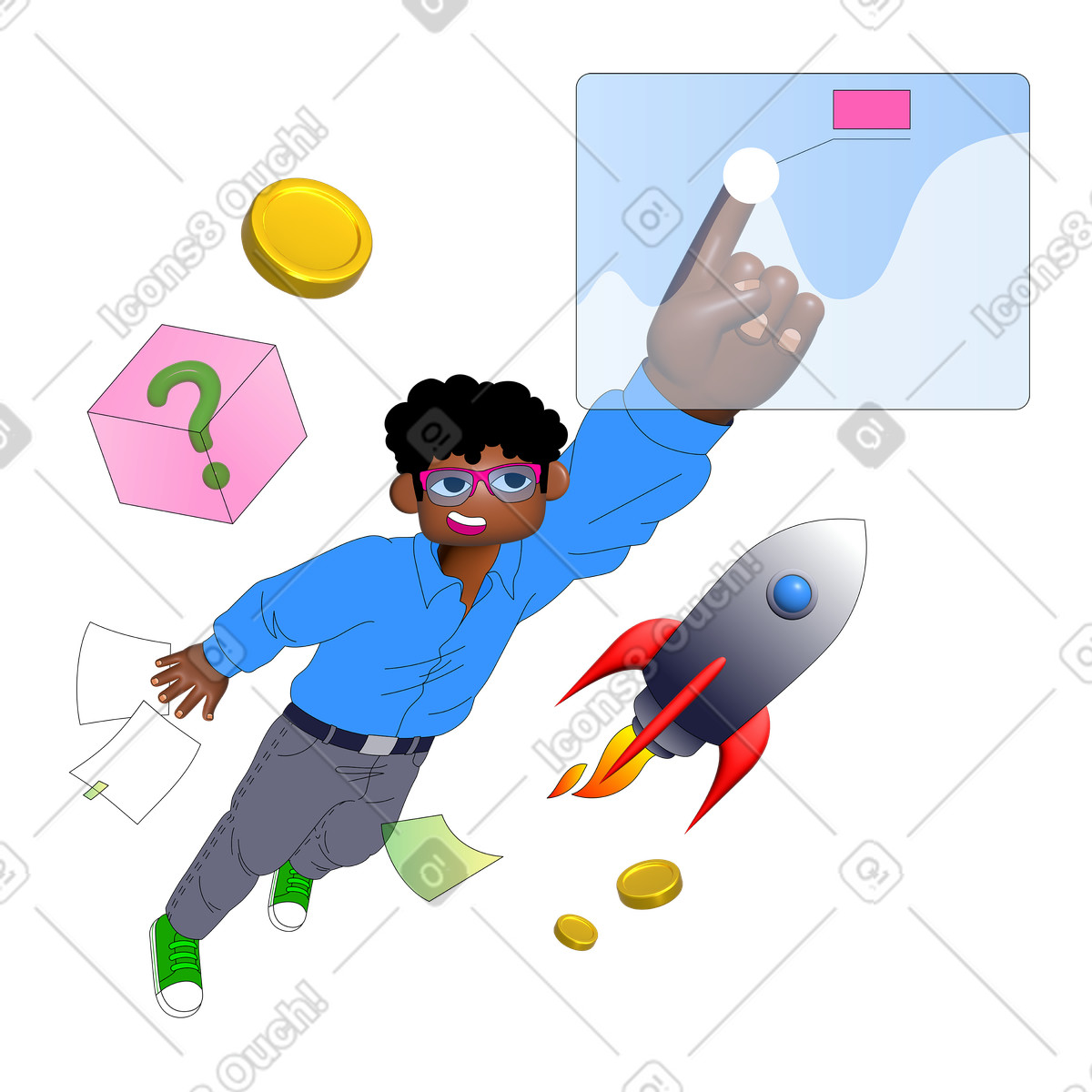 下载 Pop 风格的 Young man involved in data analytics 插画，支持 PNG、SVG 格式
