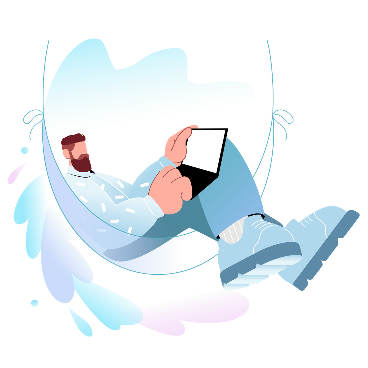 Ilustração de Professional working on laptop in hammock, remote work flexibility em PNG e SVG
