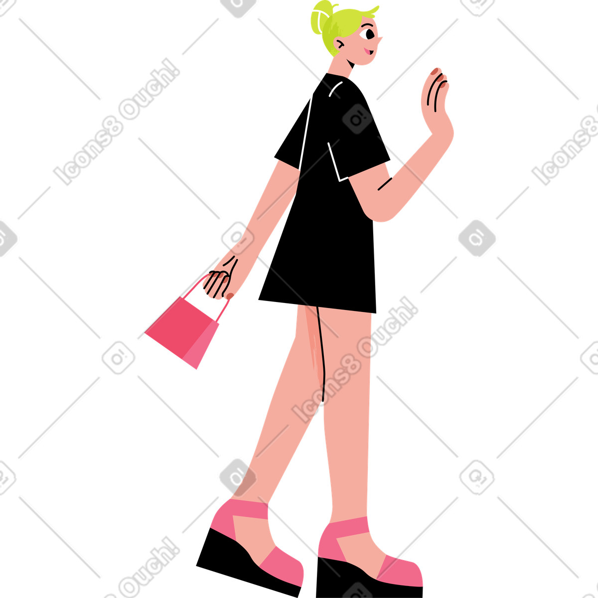 Donna sorridente in un vestito nero illustrazione stile Juicy scarica PNG, SVG