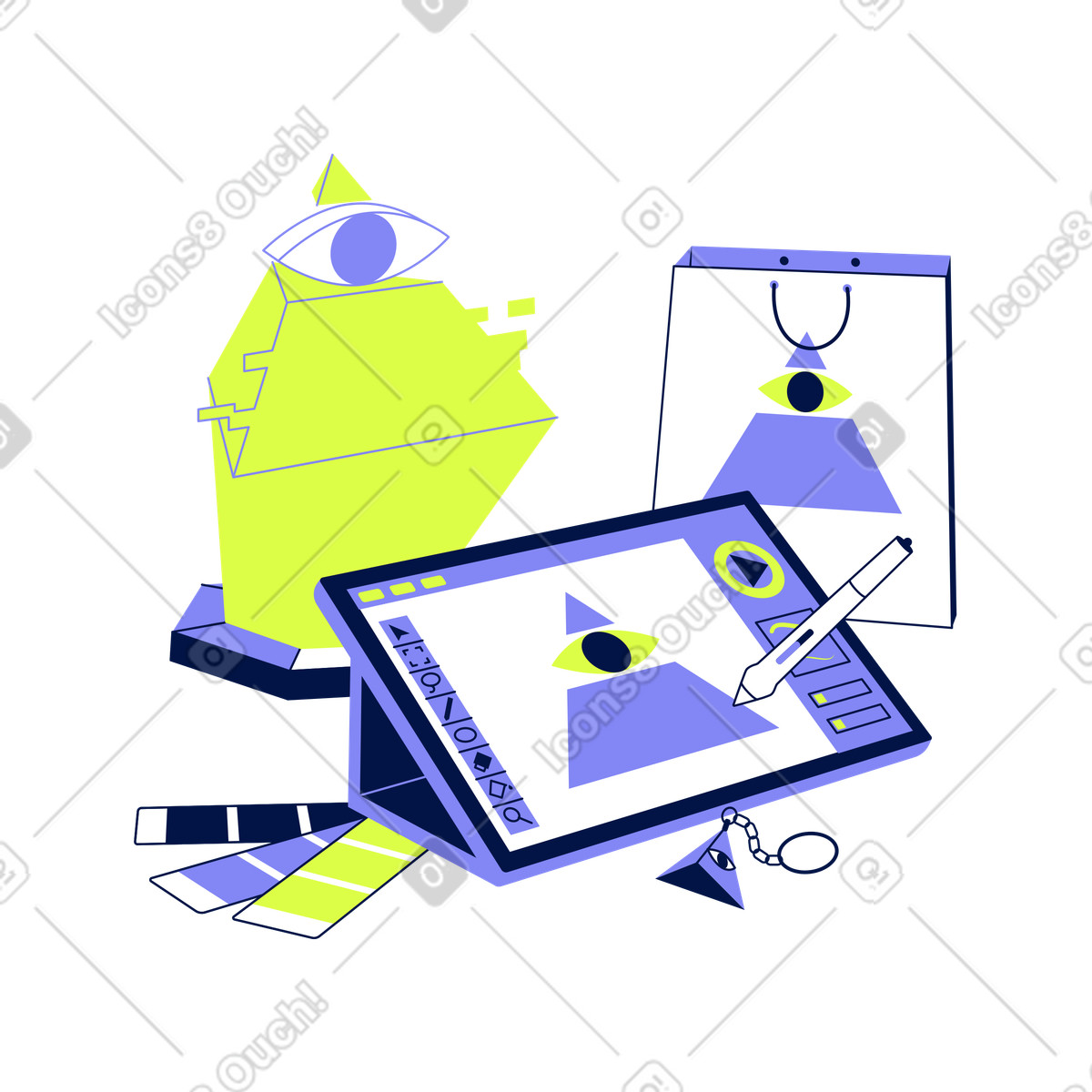 Branding and logo creation process, Visual identity design workflow illustration in Glow style download in PNG, SVG