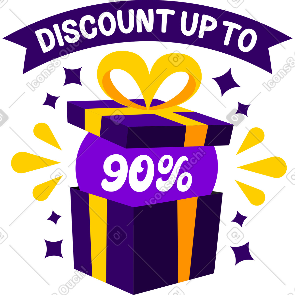 Sconto sulle lettere fino al novanta per cento del testo regalo illustrazione in stile Lettering scarica in PNG, SVG