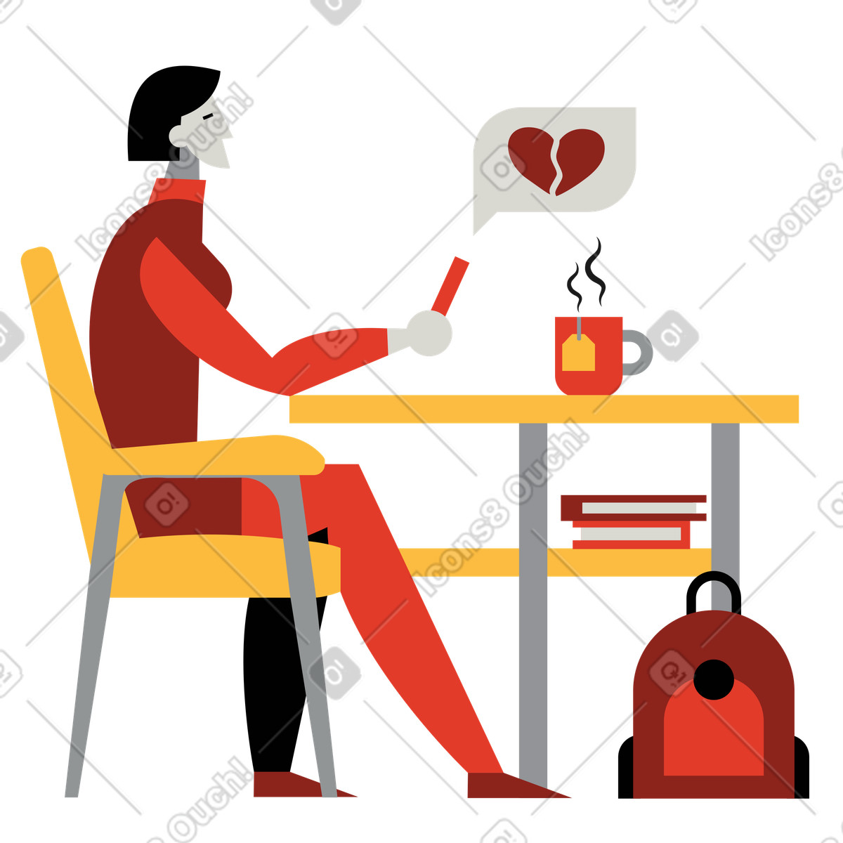 Woman getting dumped over text illustration in Burgundy style download in PNG, SVG