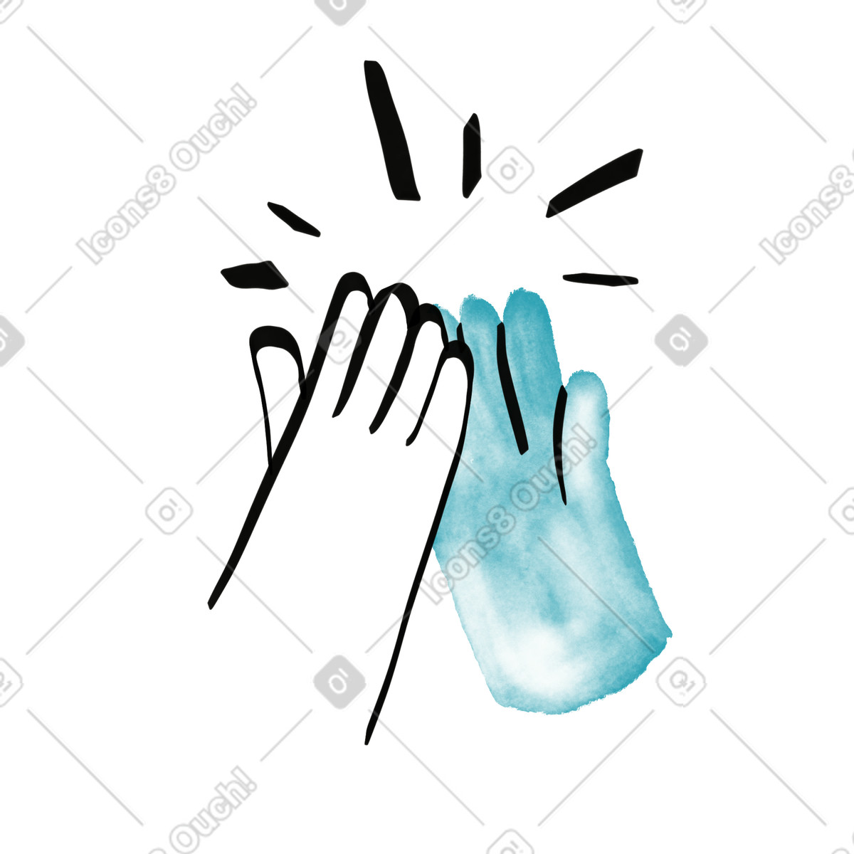 Illustration Hands high five celebration gesture with energetic lines and movement dans le style Watercolor sketch à télécharger aux formats PNG, SVG