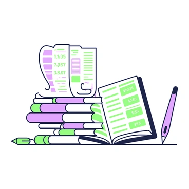 A stack of ledger books is positioned on a flat surface, with several books open to reveal pages filled with neat rows of numbers. The books vary in size, showcasing their spines stacked neatly. The pages are filled with precise columns and rows, indicating careful accounting entries. A pen lies casually beside the stack, its tip resting against one of the open pages. The overall scene conveys an organized and methodical approach to record-keeping.