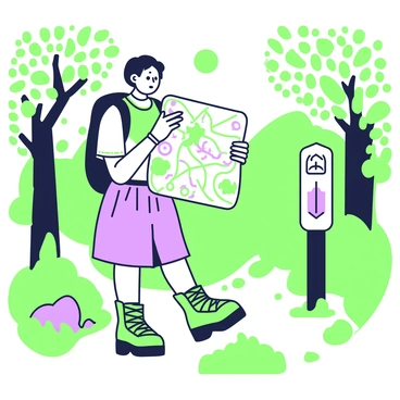 A person realizing they took the wrong turn on a hiking trail, looking at a confusing map