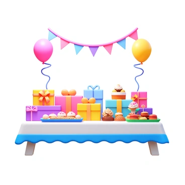 A scene depicting a cheerful baby shower. The setting features a table adorned with pastel decorations including balloons, streamers, and tablecloths. There are neatly wrapped gifts in various pastel colors placed around the table. The table is filled with an array of delicious treats such as cupcakes, cookies, and fruit platters, all presented beautifully. Soft, warm lighting enhances the joyful atmosphere of the celebration.