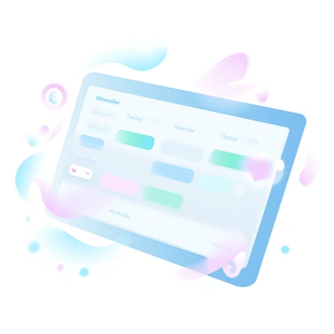 A sleek, high-tech digital calendar interface with holographic elements and futuristic design