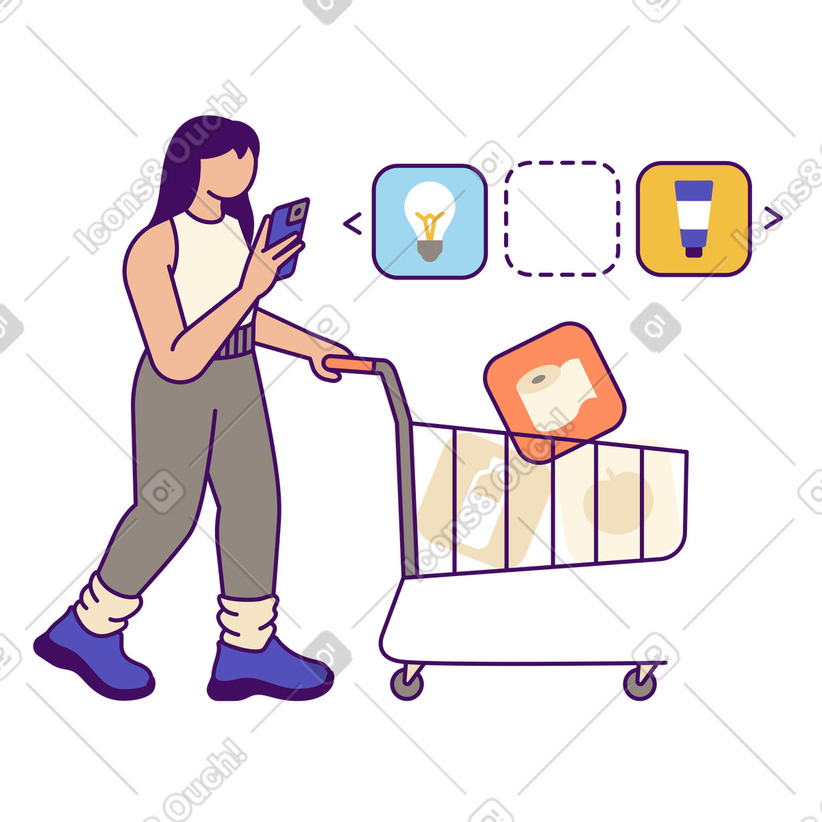 Selecting products digitally while shopping, Virtual retail experience illustration in Simplistic style download in PNG, SVG