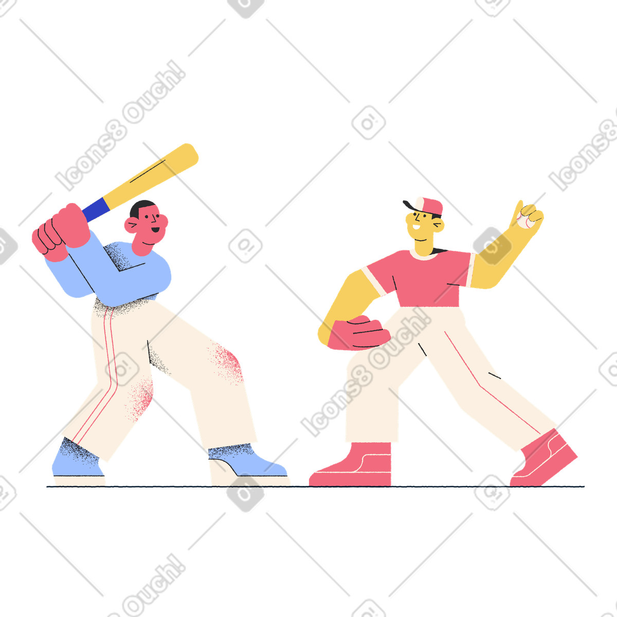 Ilustração de Homem jogando beisebol com amigo em no estilo Pablo para baixar em PNG, SVG