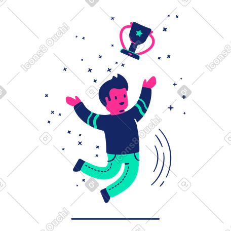 男子拿着奖杯庆祝胜利 PNG, SVG