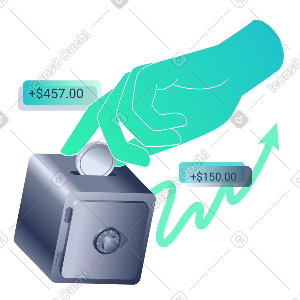 Ilustración La mano pone una moneda en caja fuerte. estilo Lucent a descargar PNG y SVG